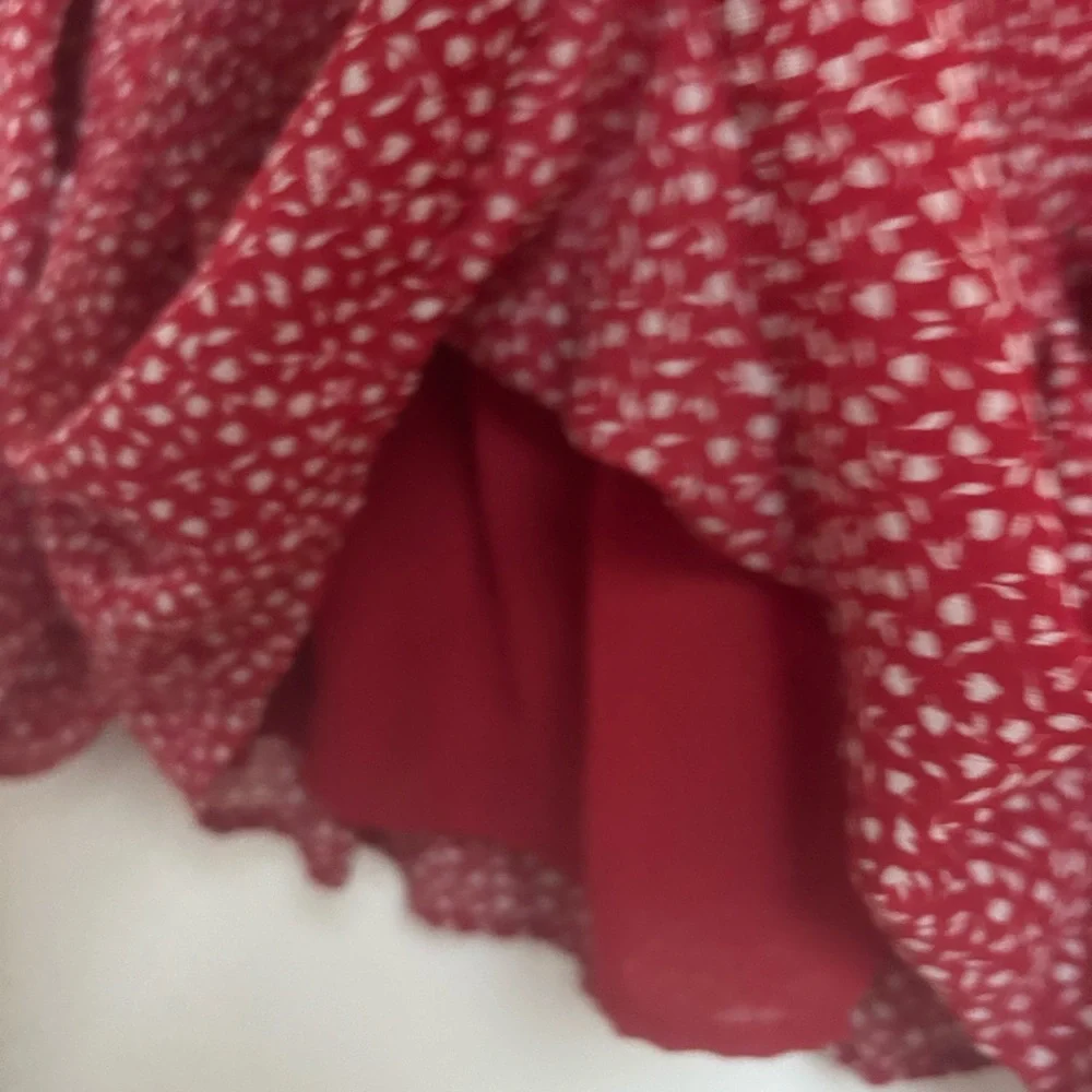Madewell Red and White Puff Sleeve Smocked Blouse